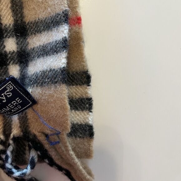 Burberrys Of London Vintage 100% Cashmere Classic Beige Nova Check Fringe Scarf - Picture 5 of 7